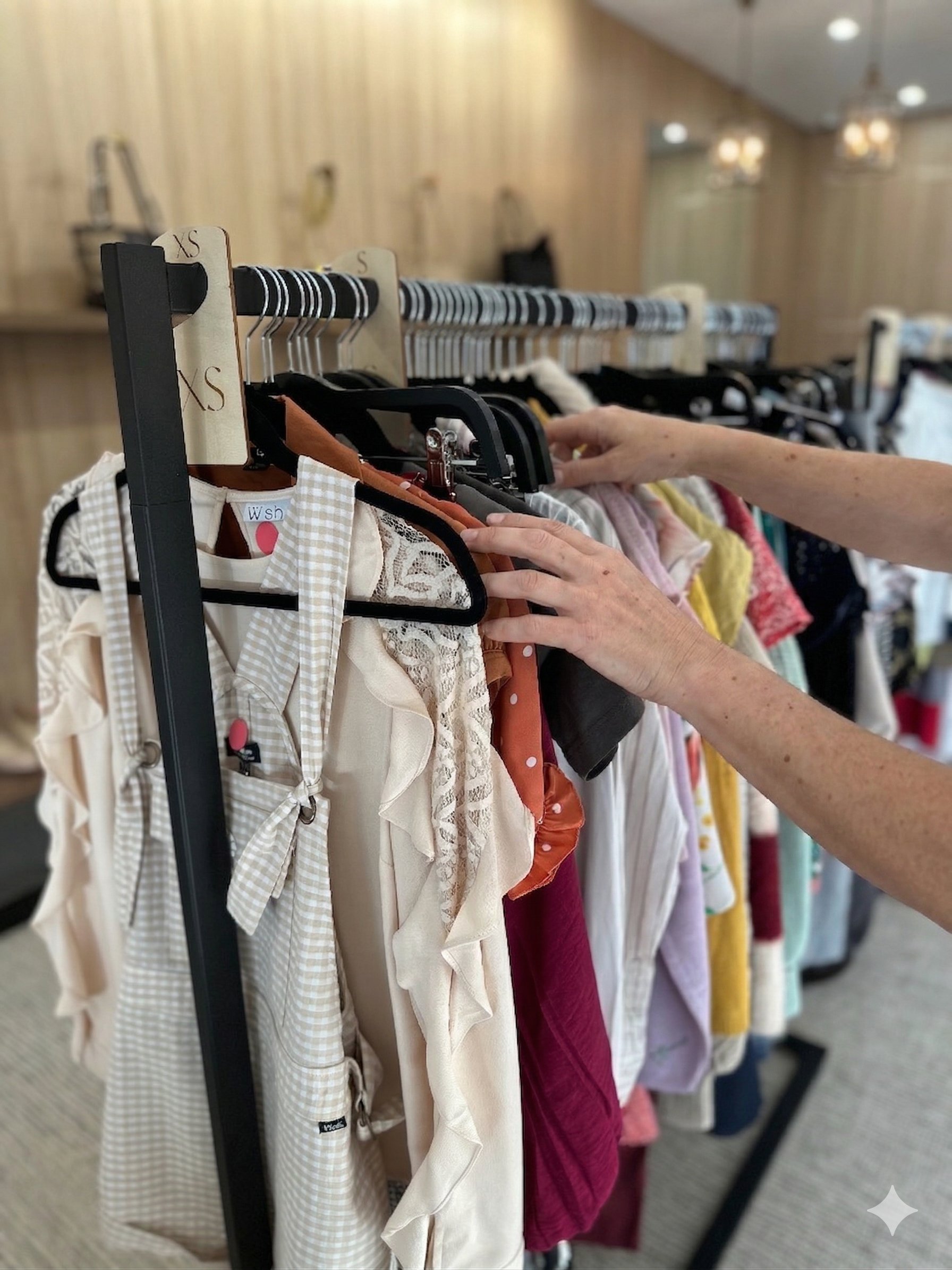 Clothing rack at the Oakdene Used Clothing Store